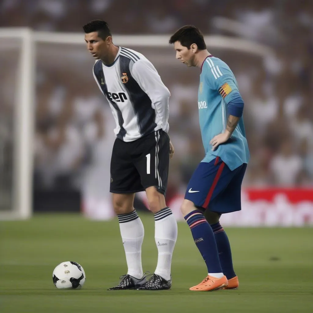 Ronaldo and Messi in a football match