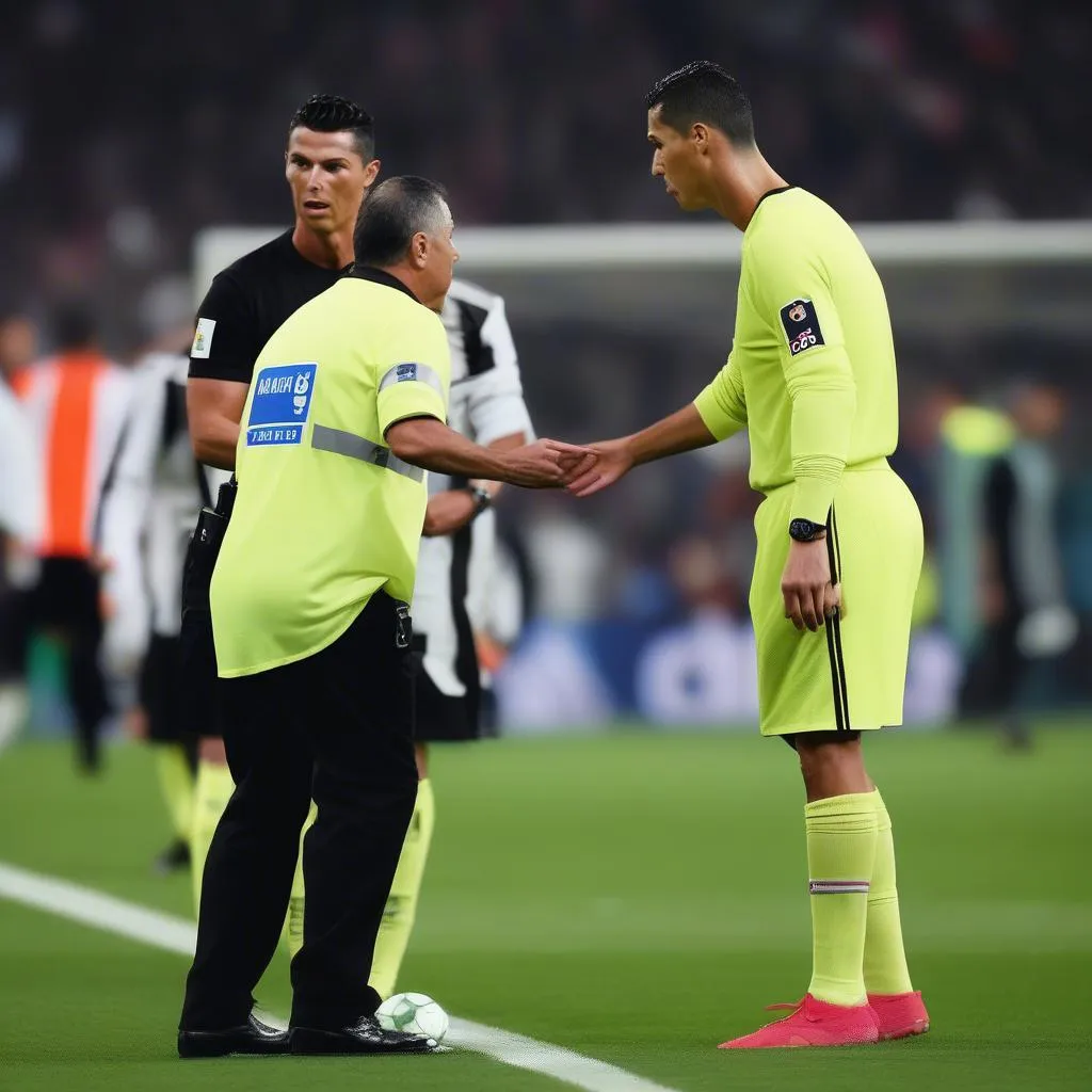 Ronaldo và trọng tài trong trận đấu với Juventus