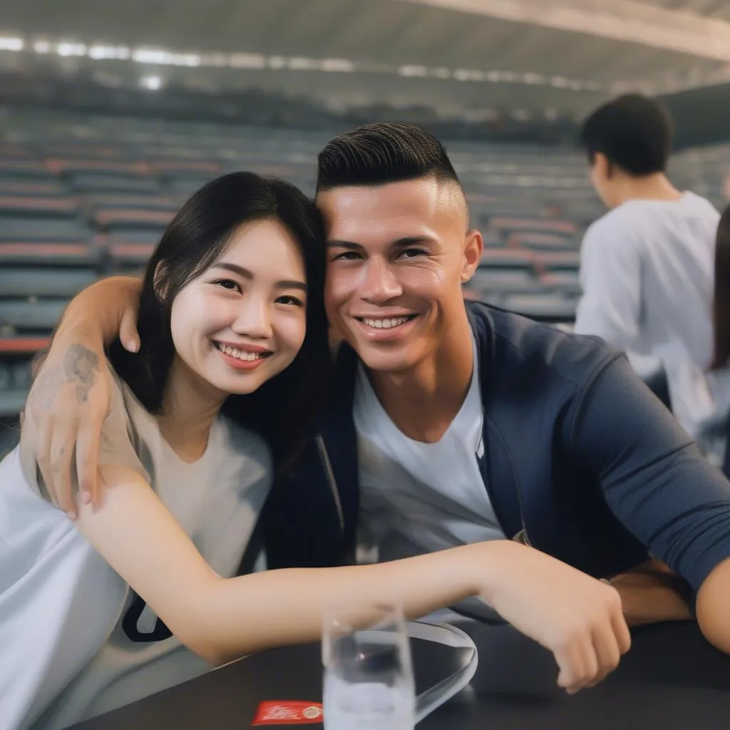 Ronaldo Valdez and Mai Anh watching a football match