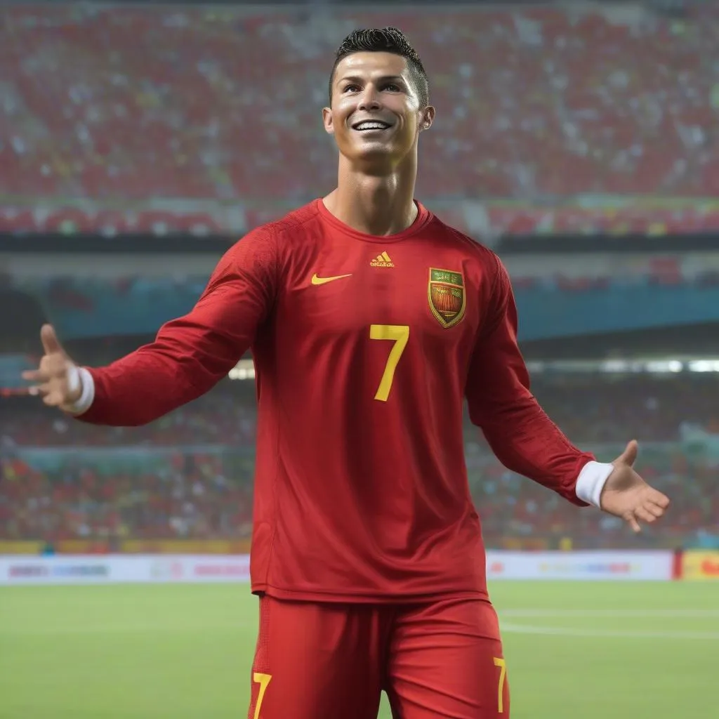 Cristiano Ronaldo wearing a Vietnamese football jersey