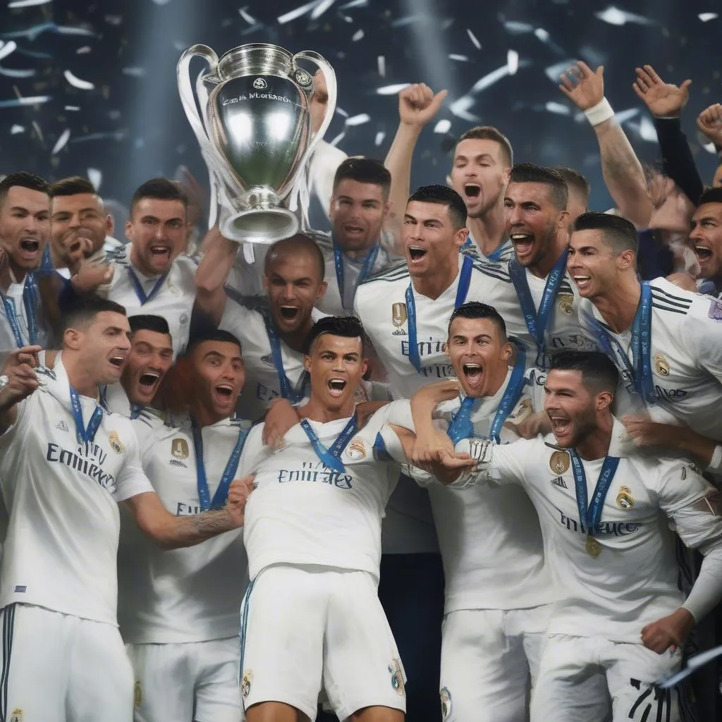 Ronaldo nâng cao chiếc cúp Champions League lần thứ 5 trong sự nghiệp, khẳng định vị thế của mình như một "ông hoàng" của đấu trường danh giá nhất châu Âu.