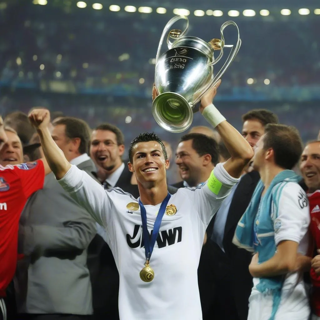 Ronaldo nâng cao chiếc cúp Champions League danh giá cùng Manchester United năm 2008