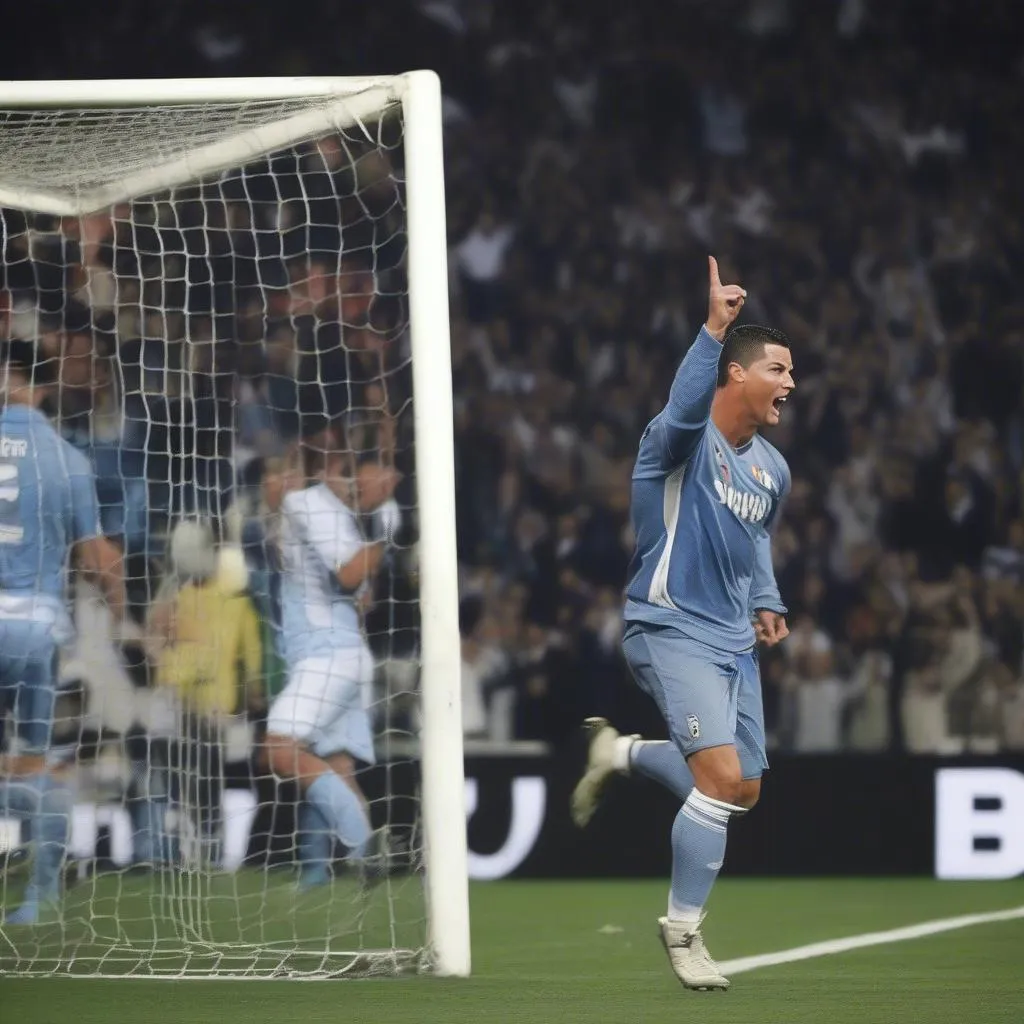 Hình ảnh Ronaldo ghi bàn vào lưới Lazio trong một trận đấu đáng nhớ