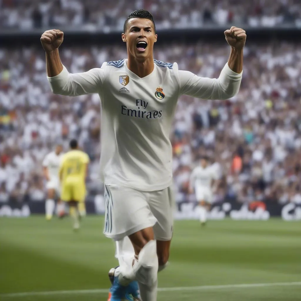 Cristiano Ronaldo celebrates scoring a goal in El Clasico