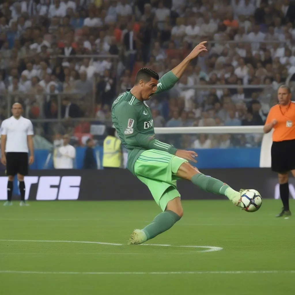 Hình ảnh Ronaldo thực hiện cú đá penalty đầy uy lực