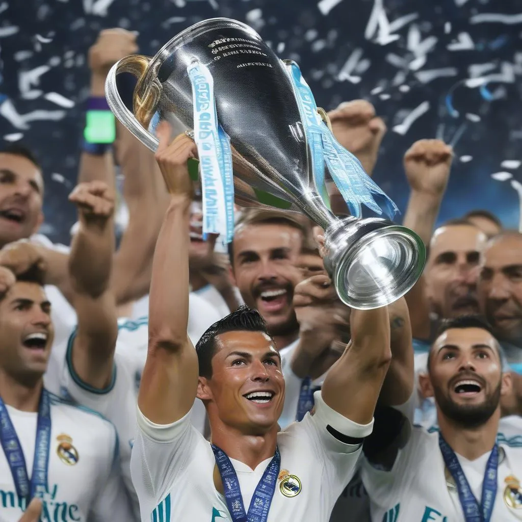 Ronaldo nâng cúp Champions League cùng Real Madrid, đỉnh cao danh vọng của cầu thủ này