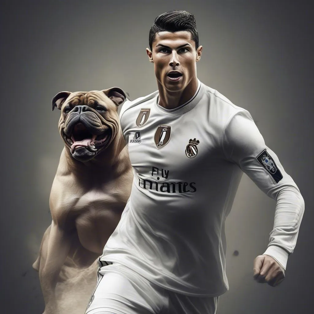 Hình nền Ronaldo với chú chó Bulldog ngầu