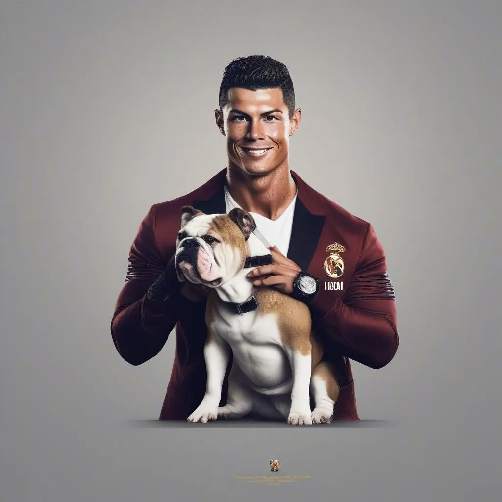 Hình nền Ronaldo với chú chó Bulldog ngầu phong cách