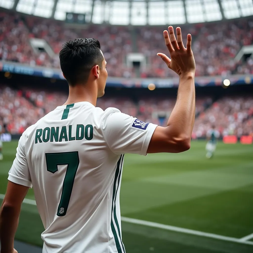 Cristiano Ronaldo waving to fans