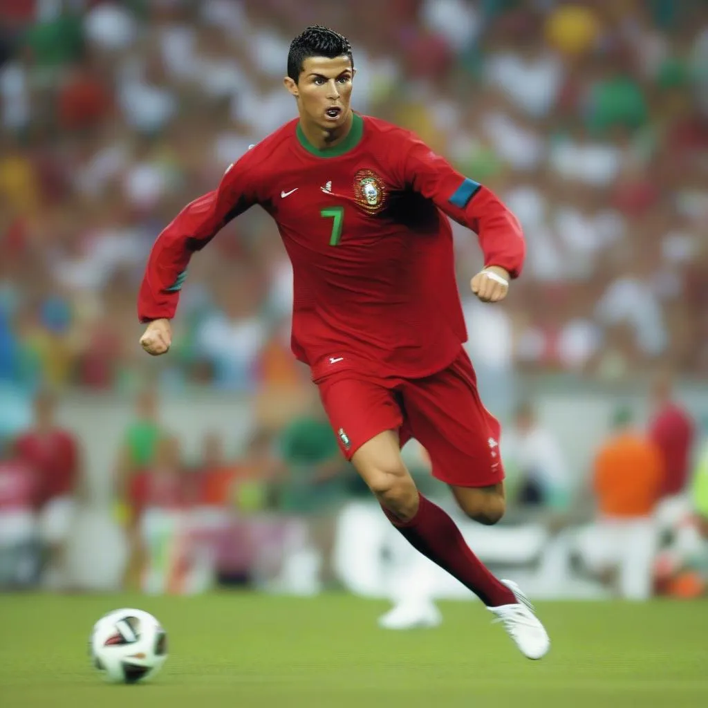 Cristiano Ronaldo chơi bóng cho đội tuyển Bồ Đào Nha tại World Cup 2006