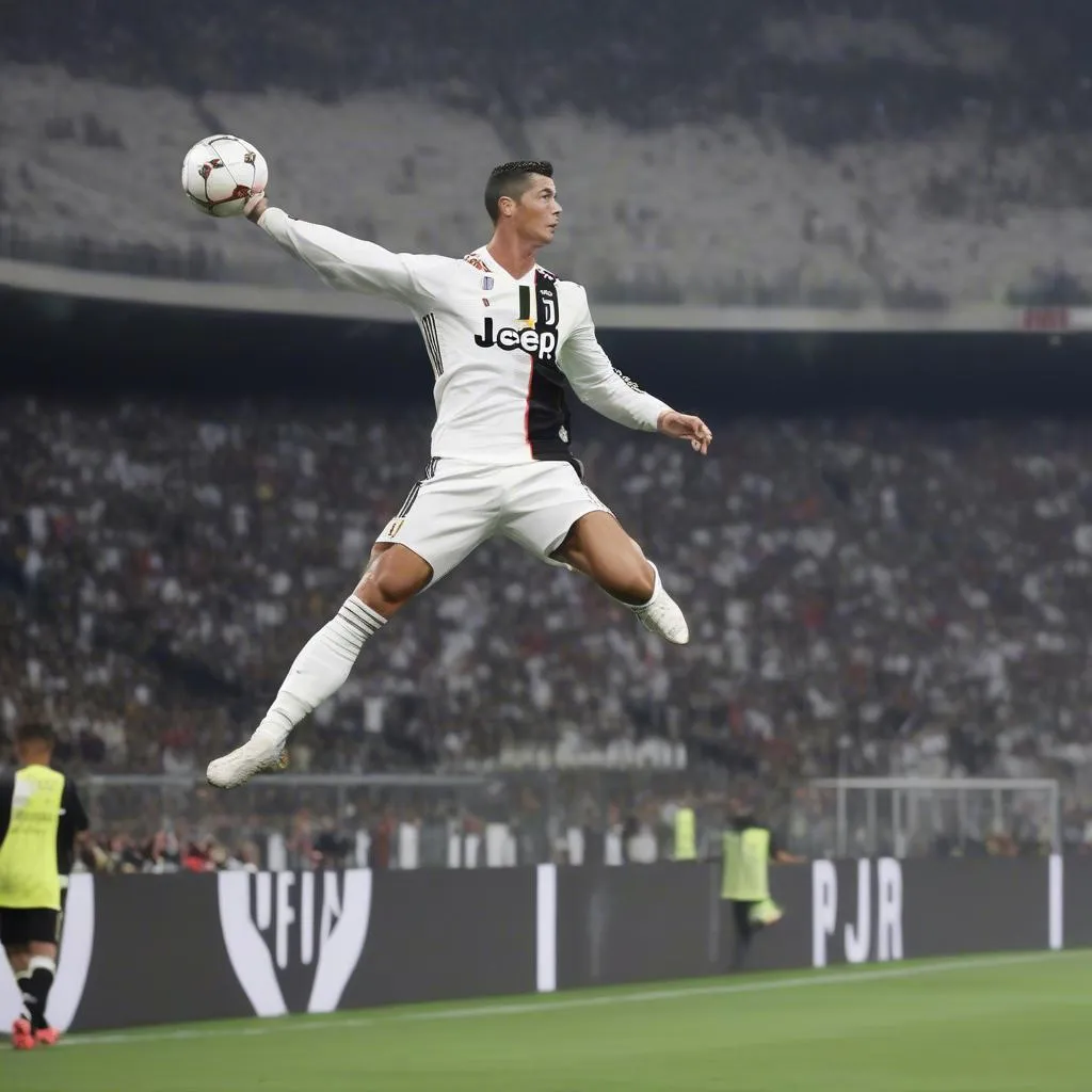 Cristiano Ronaldo thực hiện pha xe đạp choổng ngược ấn tượng trong trận đấu Juventus vs Sao Paulo