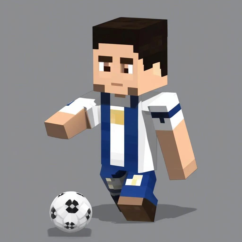 Skin Ronaldo Minecraft PE siêu VIP: Ronaldo trong trang phục thi đấu, với biểu cảm tự tin và đầy khí thế