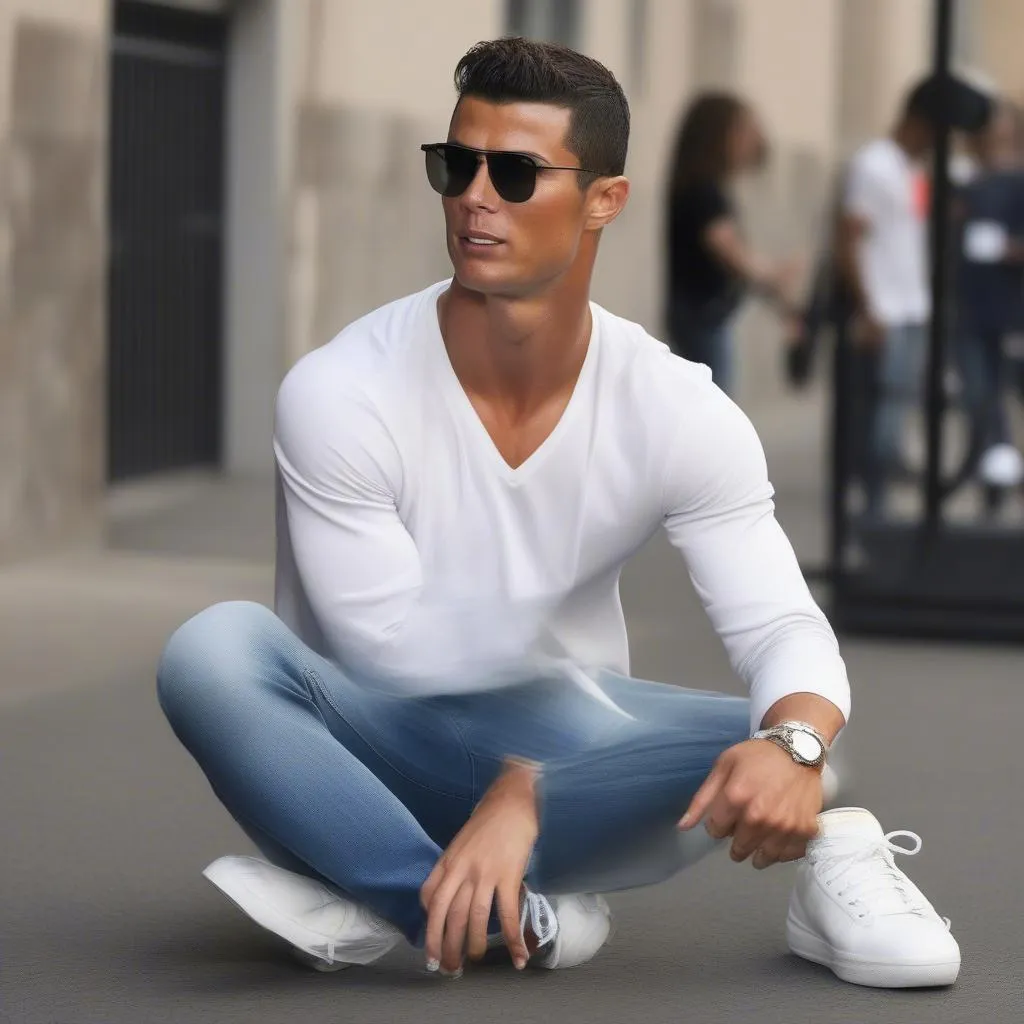 Ronaldo diện skinny jeans với phong cách thoải mái, năng động