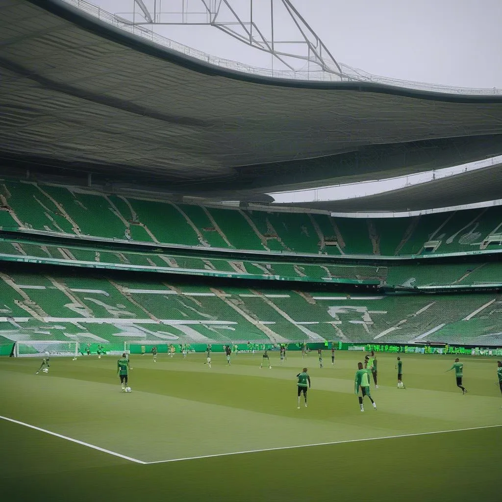 Ronaldo training at Sporting CP stadium, a football game happening in the background