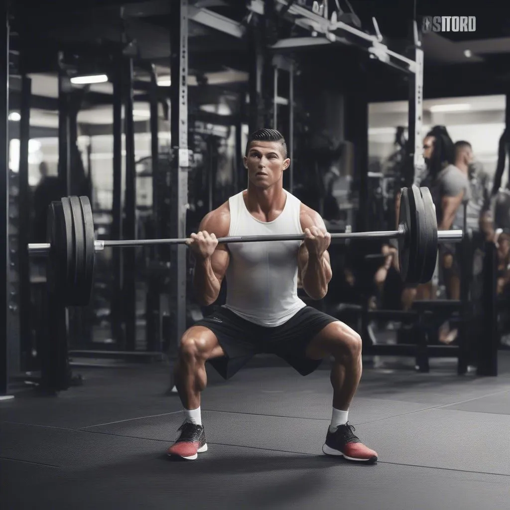 Cristiano Ronaldo thực hiện bài tập tạ