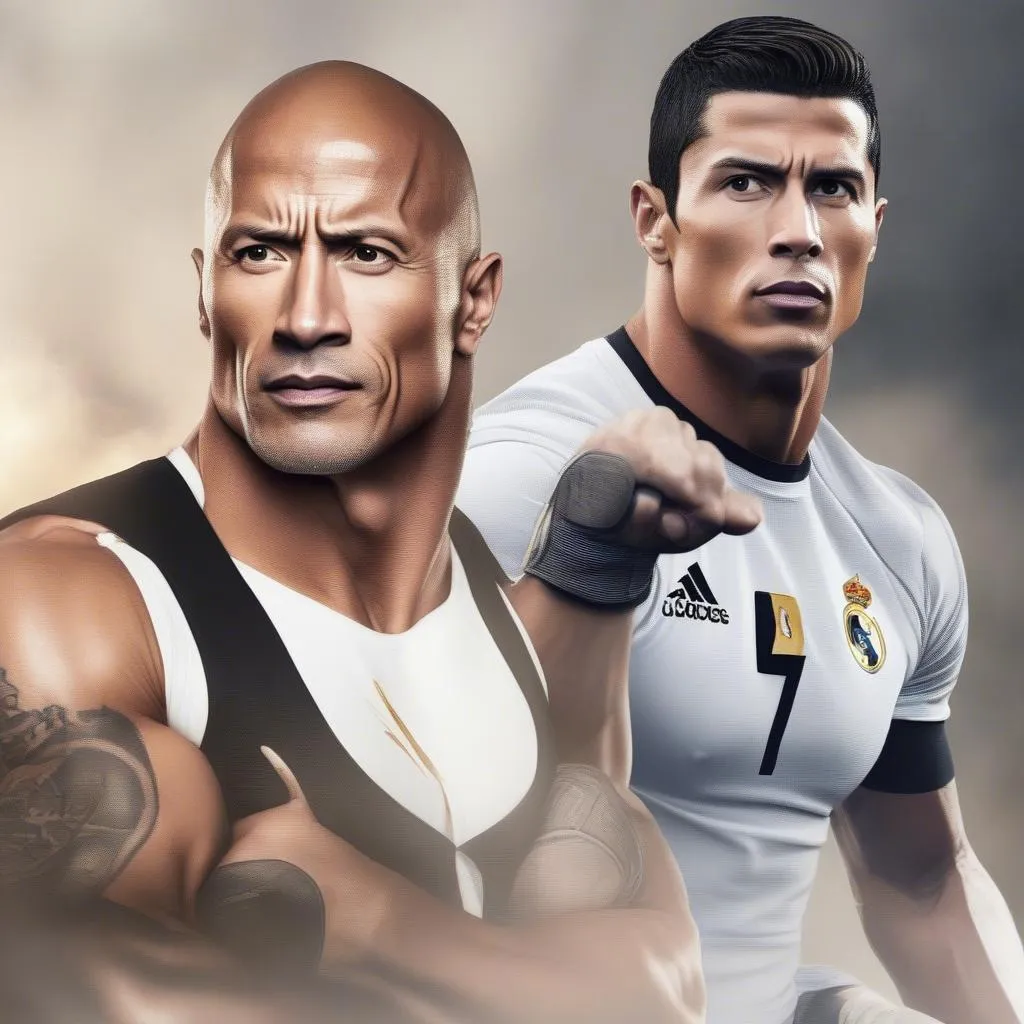 Hình ảnh kết hợp hai huyền thoại The Rock và Ronaldo