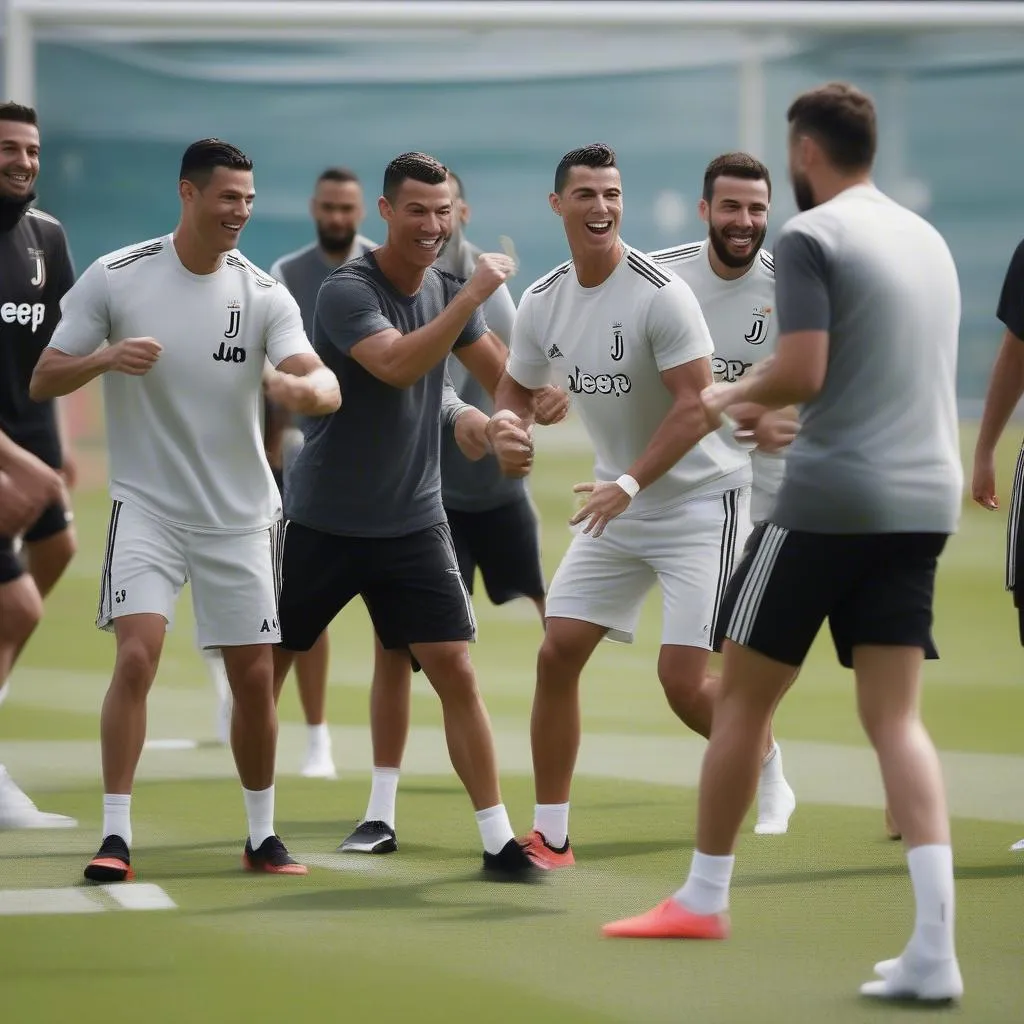 Ronaldo "bị" đồng đội troll trong buổi tập