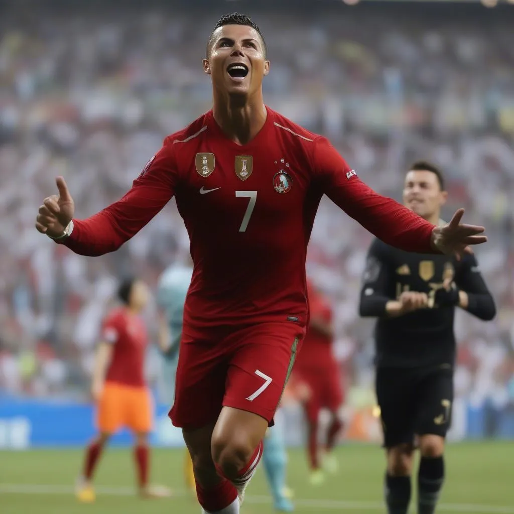 Cristiano Ronaldo ghi bàn trong trận đấu với tỷ số 5-5