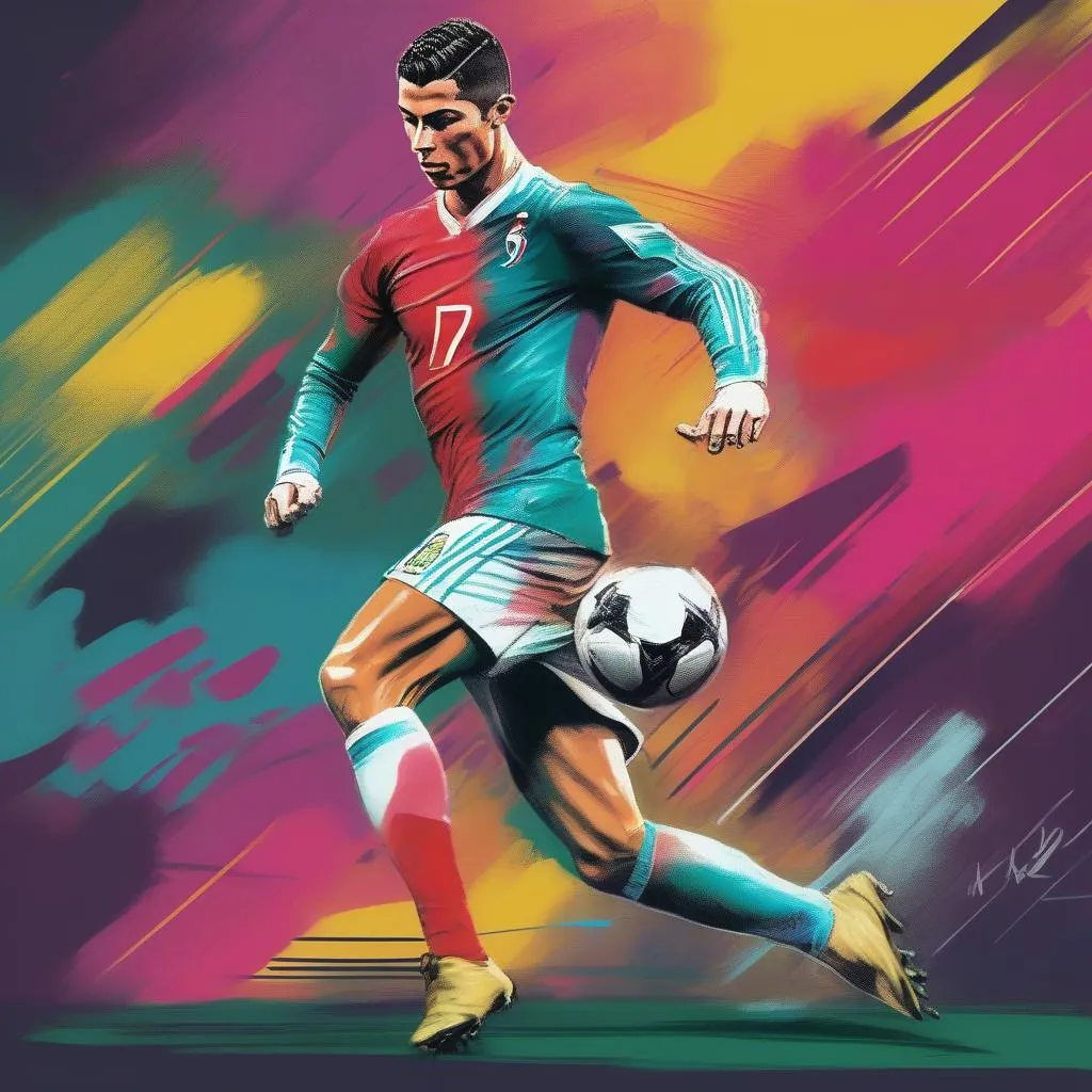 Tranh vẽ Ronaldo - Nét đẹp của một huyền thoại bóng đá