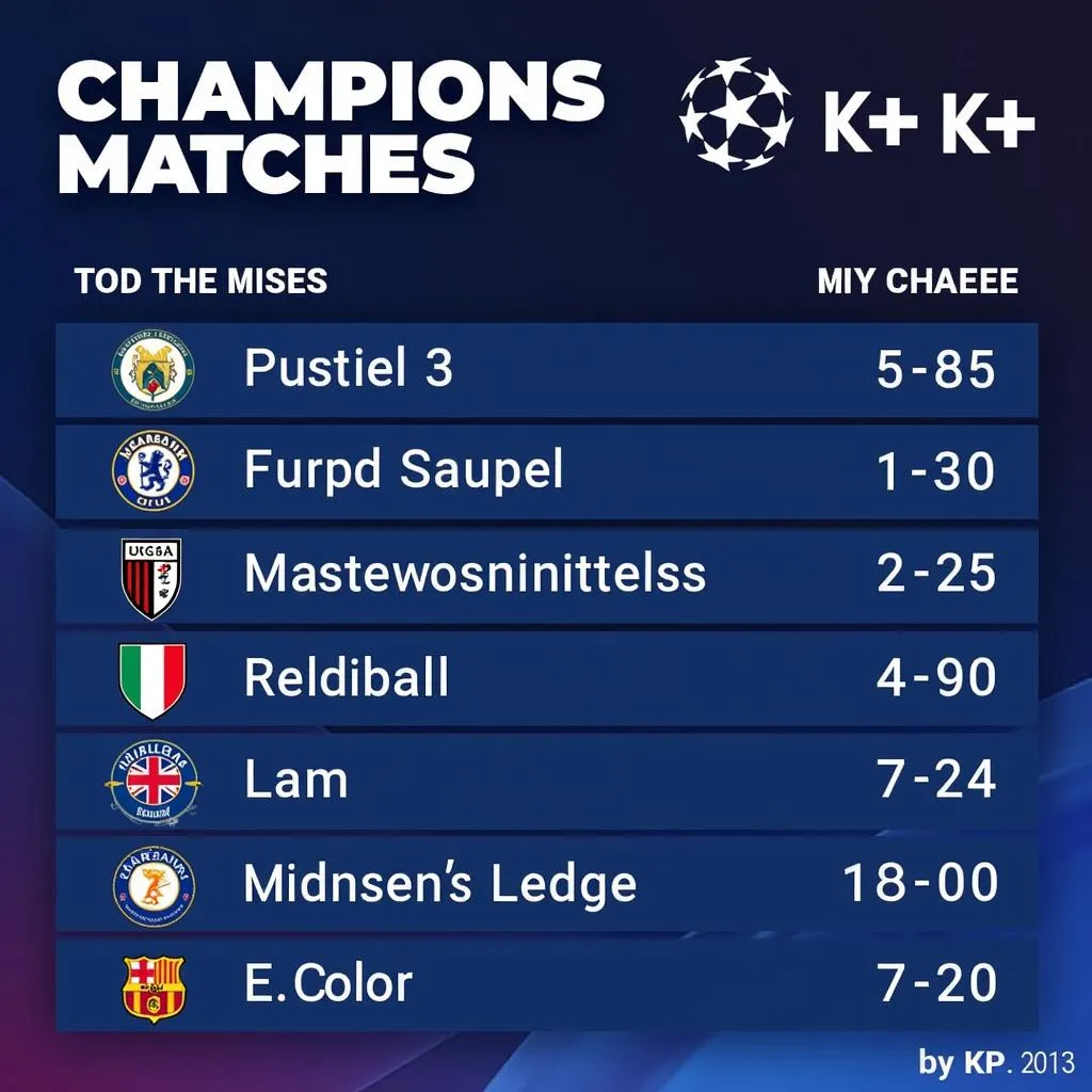 Lịch thi đấu Champions League trên K+ hôm nay