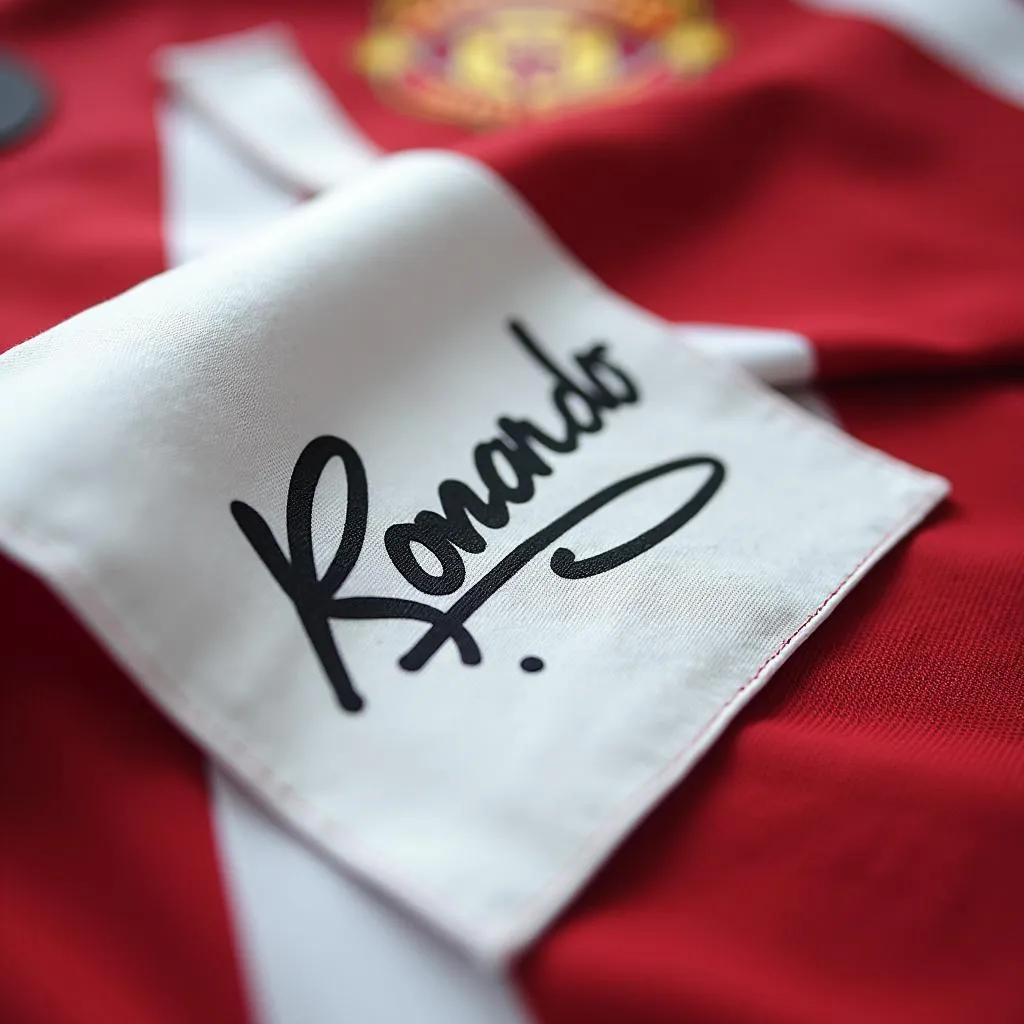 Close-up of Cristiano Ronaldo's signature on a jersey