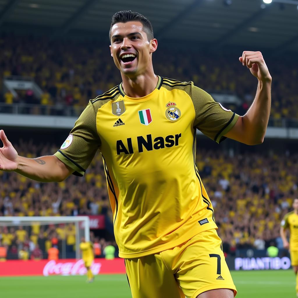 Cristiano Ronaldo celebrates a goal for Al Nassr