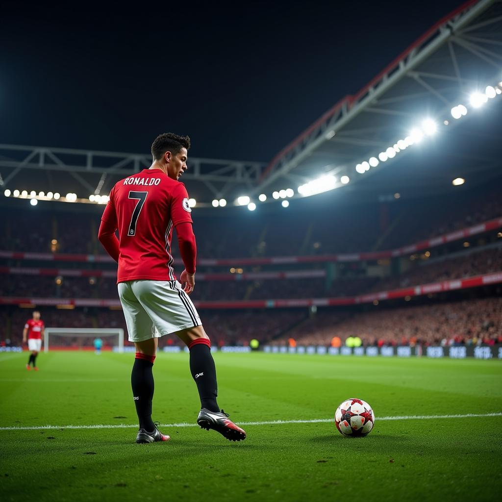 Cristiano Ronaldo takes a free-kick for Manchester United