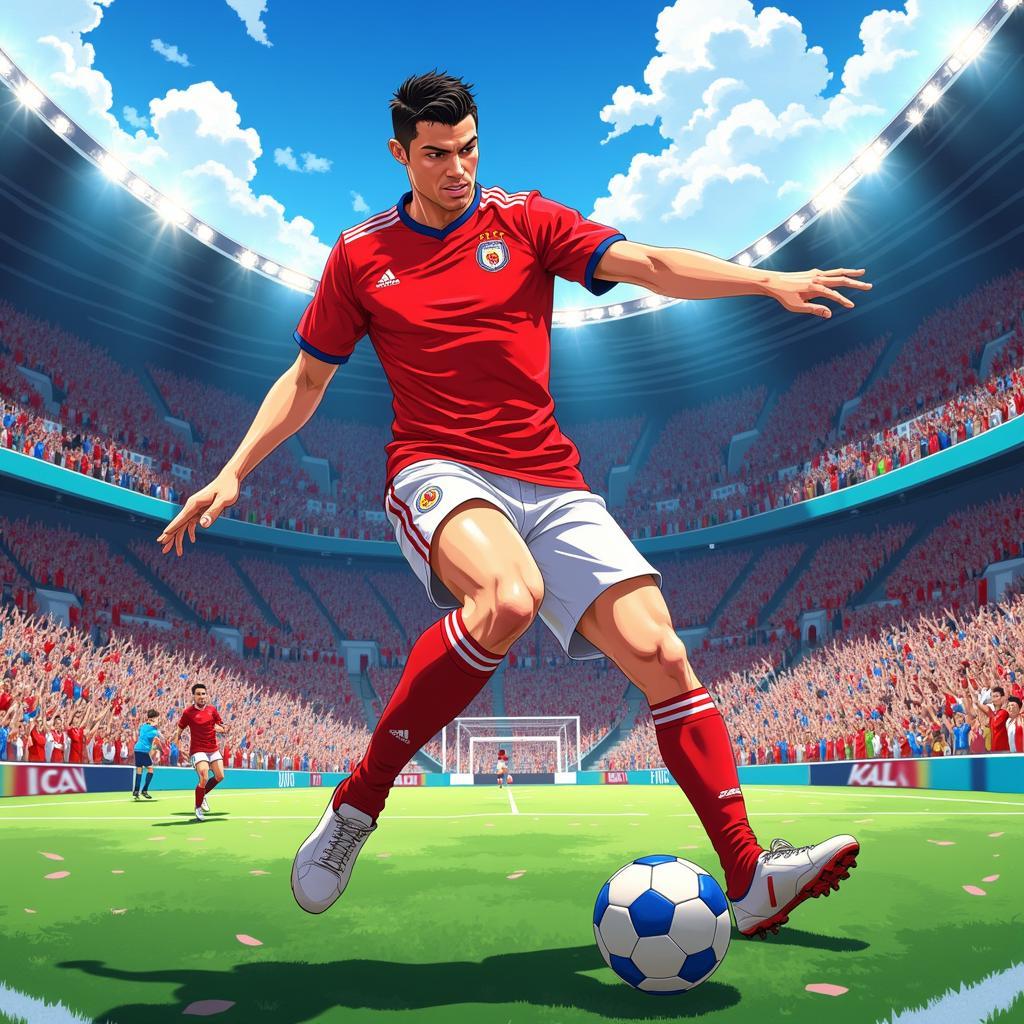 Cristiano Ronaldo thực hiện siêu phẩm sút phạt trong phong cách anime