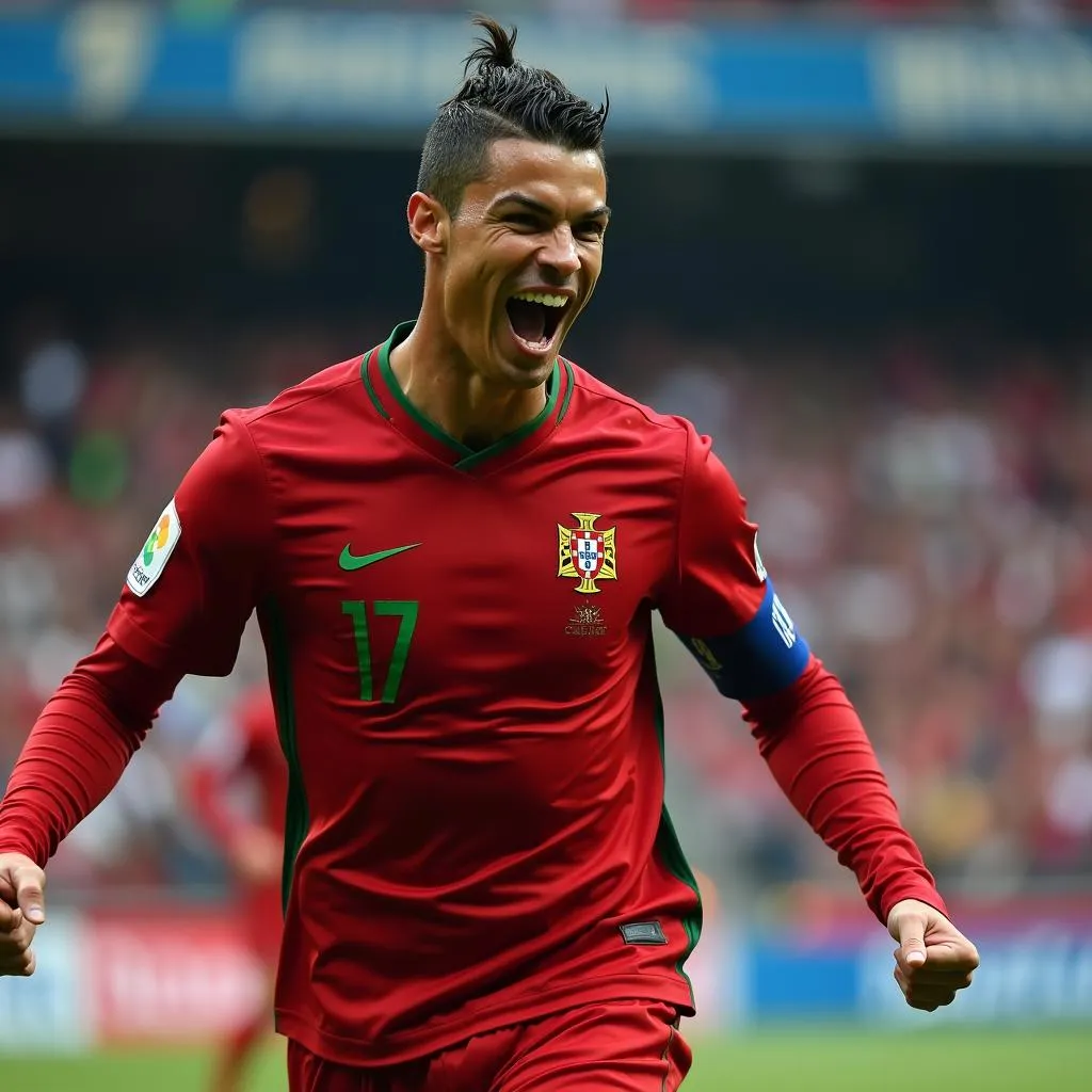 Cristiano Ronaldo ăn mừng bàn thắng trong màu áo Bồ Đào Nha