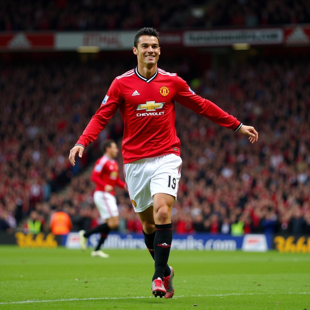 Cristiano Ronaldo ghi bàn trong màu áo Manchester United mùa giải 2007-08