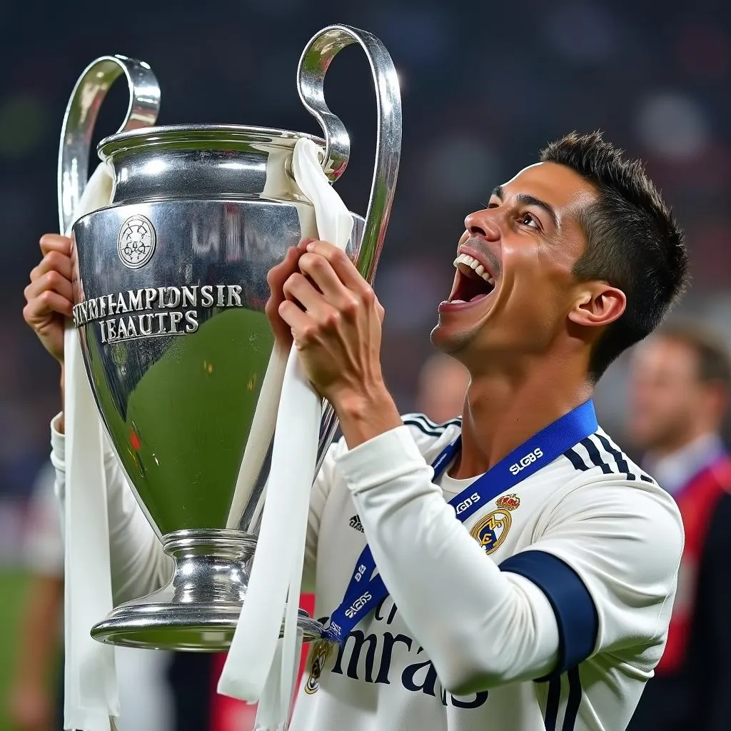 Cristiano Ronaldo nâng cao chiếc cúp bạc Champions League