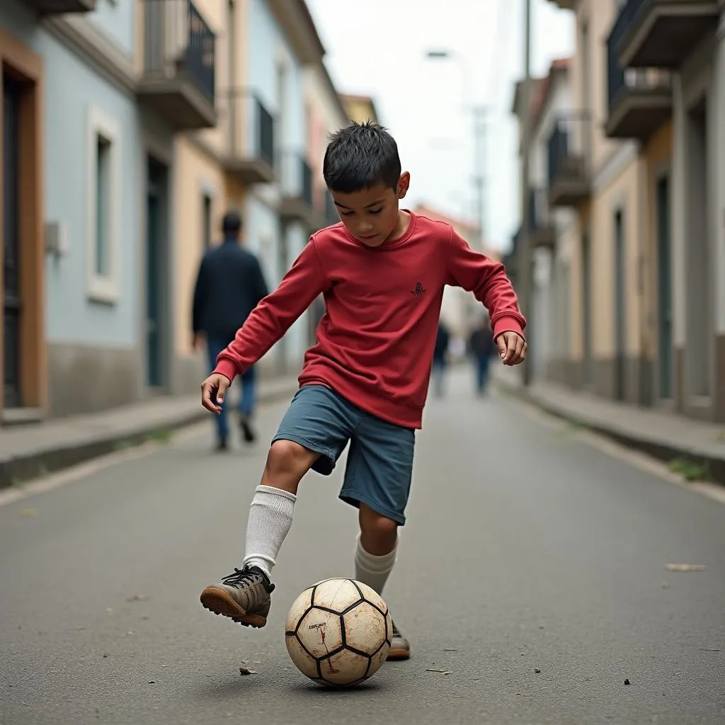 Cristiano Ronaldo playing football in his childhood