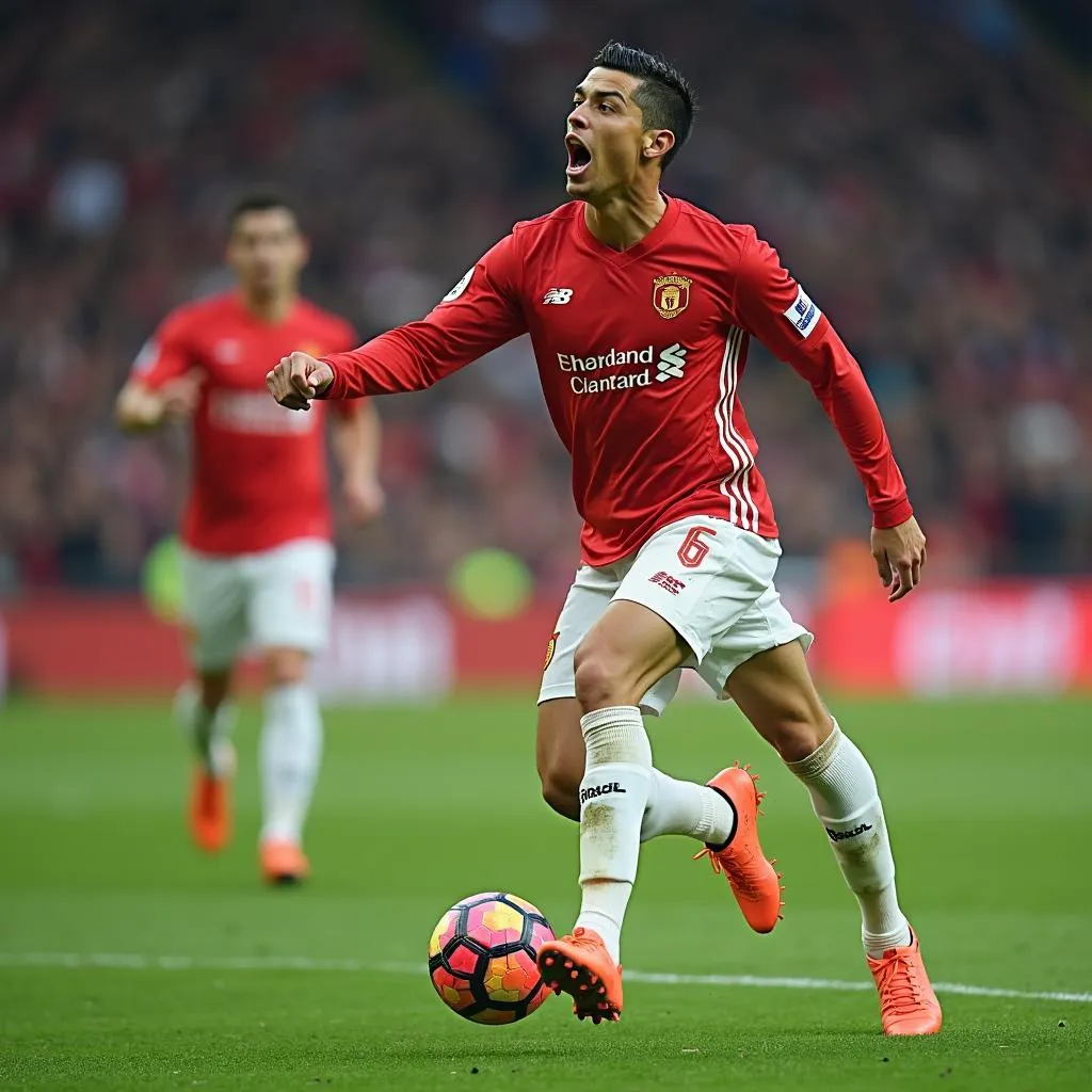 Hình Ronaldo chế trên sân cỏ