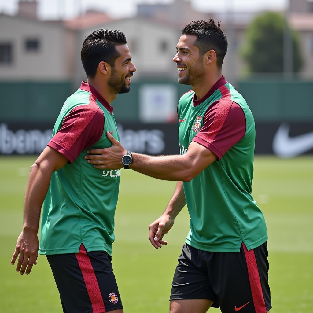 Marcelo and Ronaldo Joking Around During Training