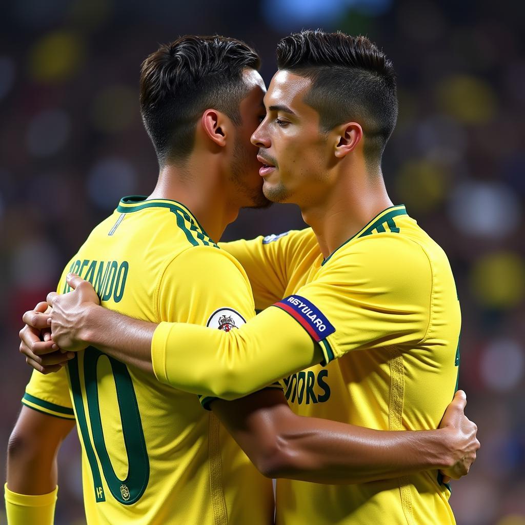 Marcelo and Ronaldo Embracing During a Match