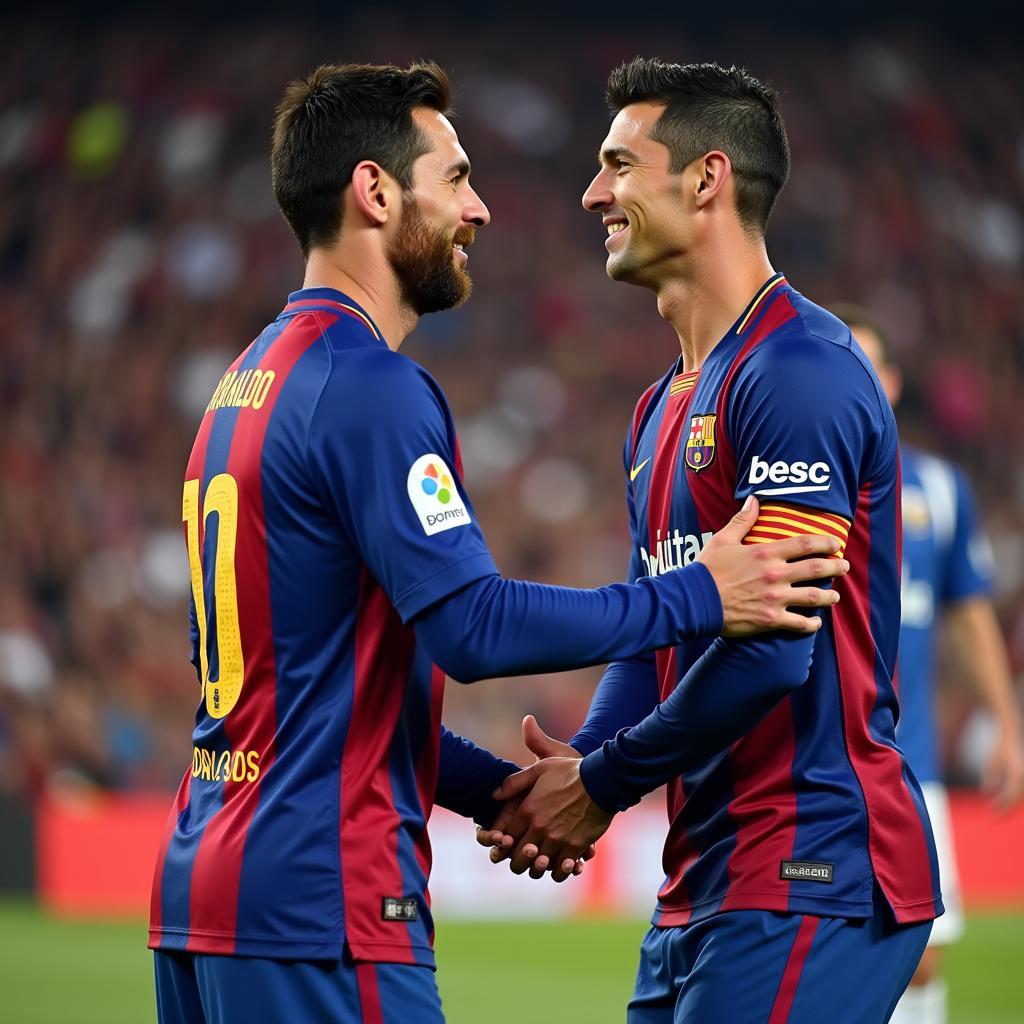 Messi and Ronaldo Talking and Shaking Hands