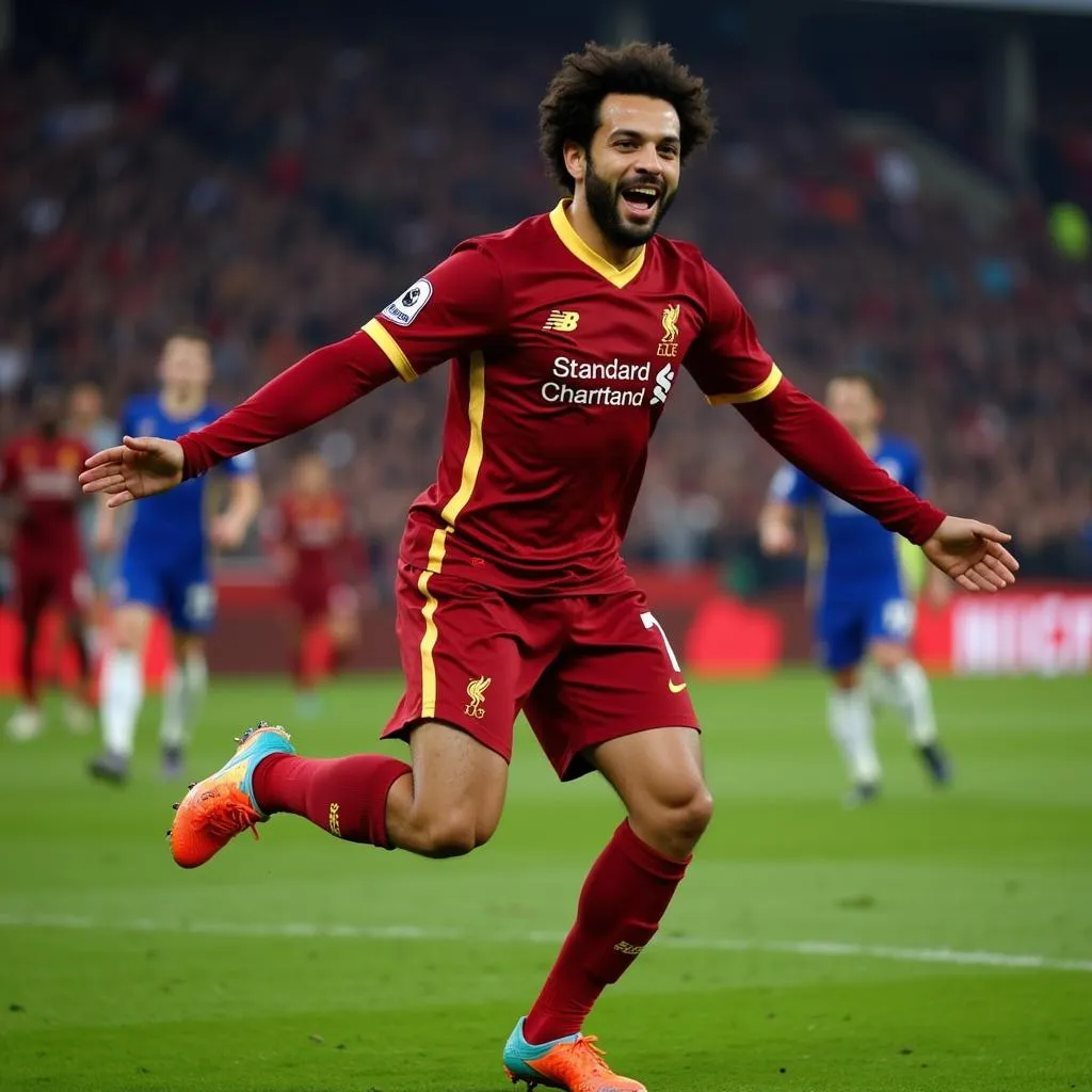 Mohamed Salah ăn mừng bàn thắng cho Liverpool