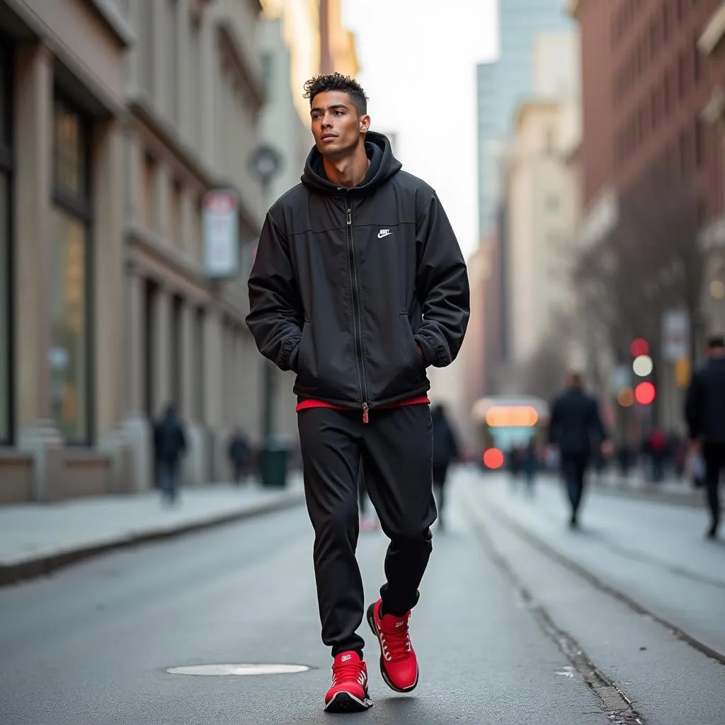 Phong cách streetwear với giày Nike đỏ Ronaldo