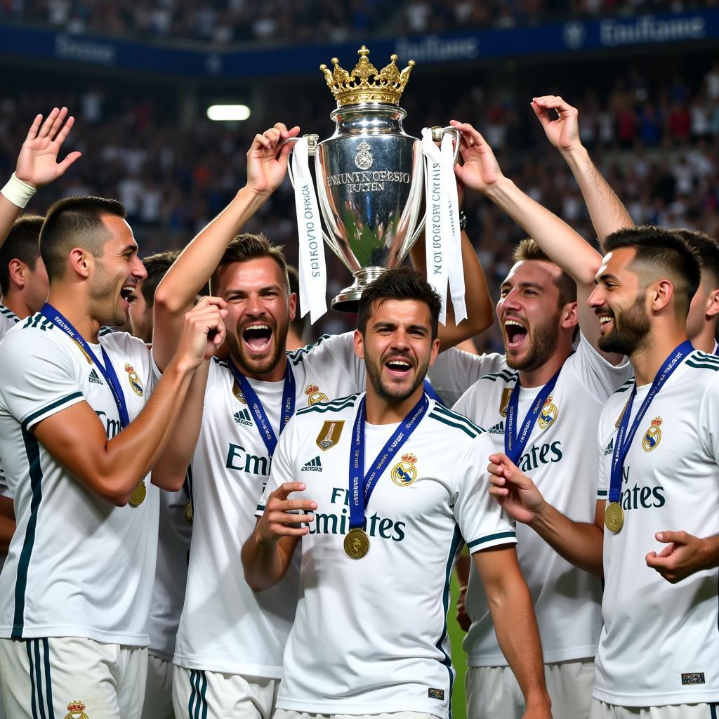 Real Madrid ăn mừng chức vô địch Champions League 2018.