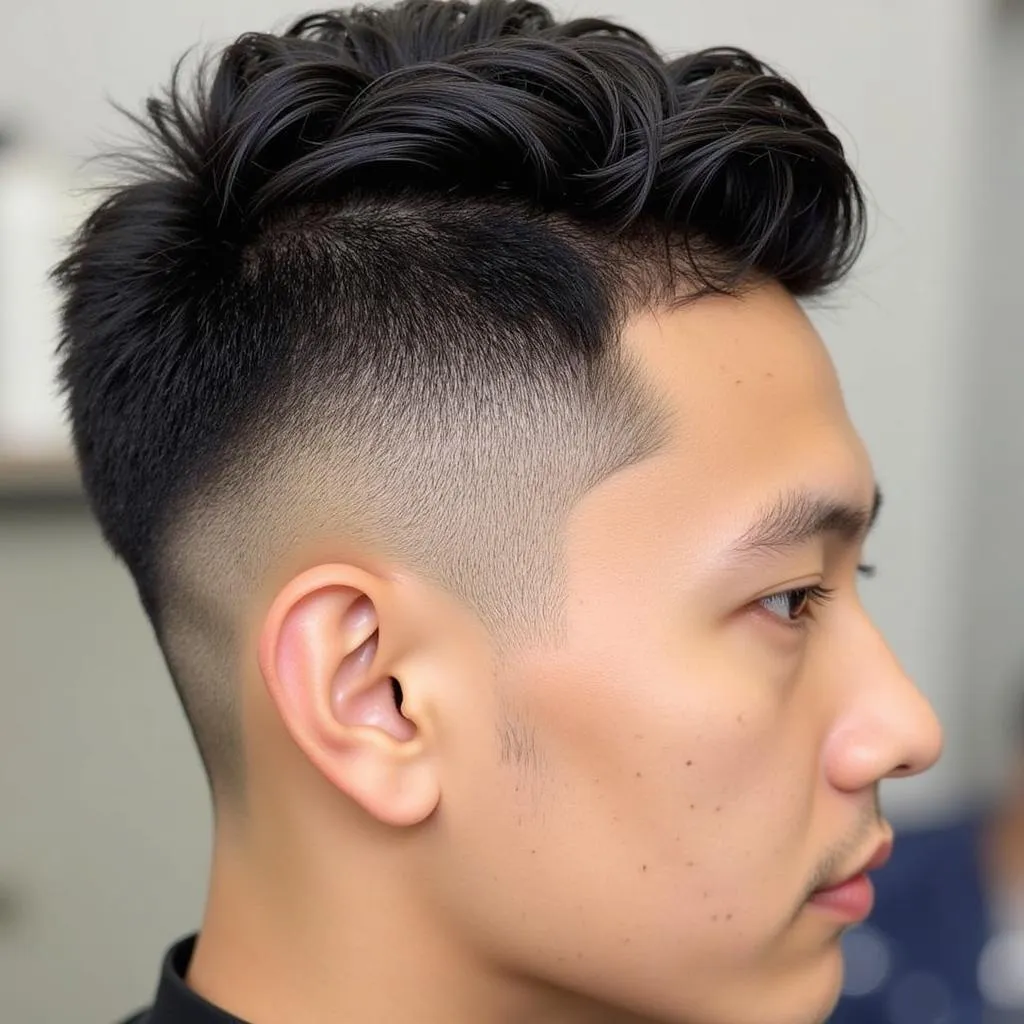 Ronaldo's 2016 haircut featured a shaved head with a distinctive line shaved into the side.  The close-up view showed the detail of the line, which was a key element of the haircut's uniqueness.