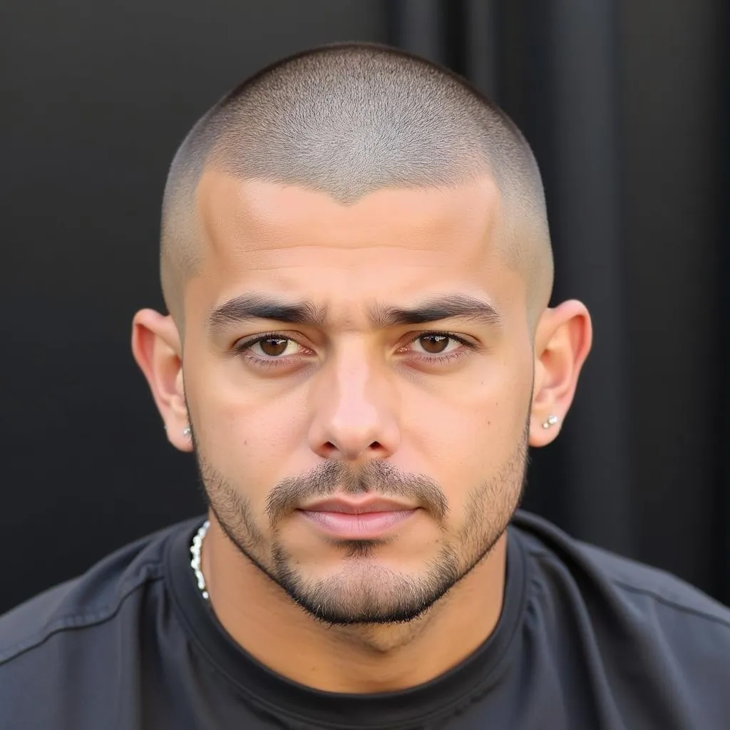 Ronaldo's 2016 haircut featured a shaved head with a distinctive line shaved into the side.  The front view of the haircut showcased the shaved head and the line, which added a touch of edginess and style to his look.