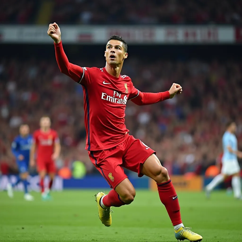 Ronaldo ghi bàn trong trận đấu với Liverpool