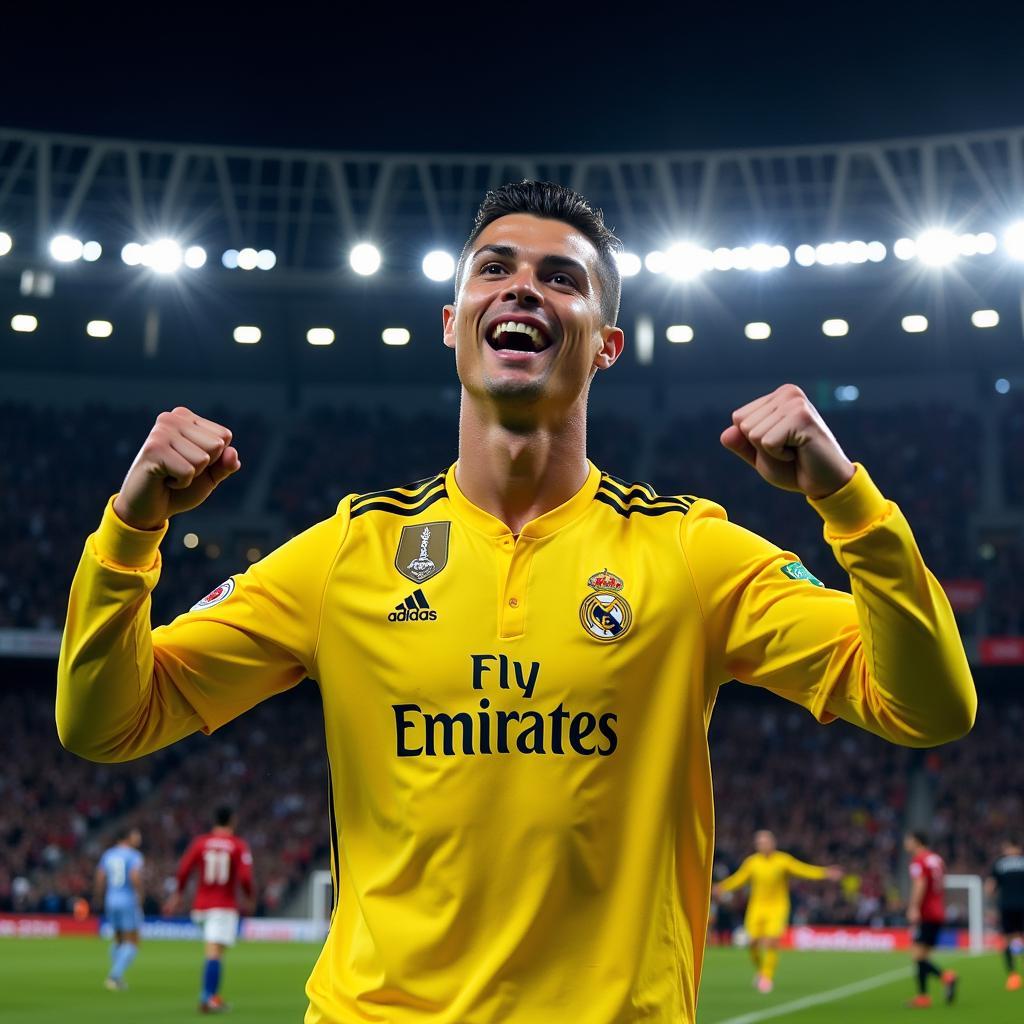 Cristiano Ronaldo celebrates scoring a goal for Al Nassr