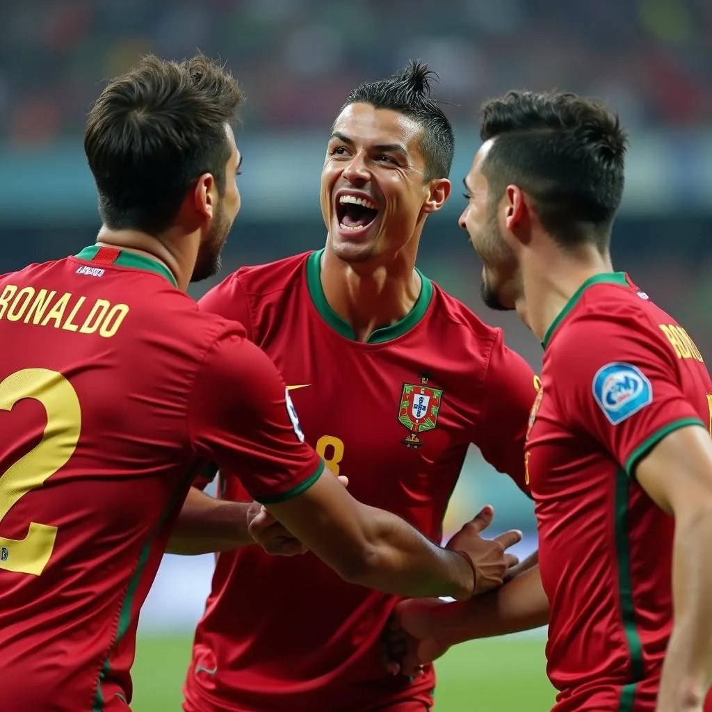 Ronaldo ăn mừng cuồng nhiệt cùng đồng đội Bồ Đào Nha