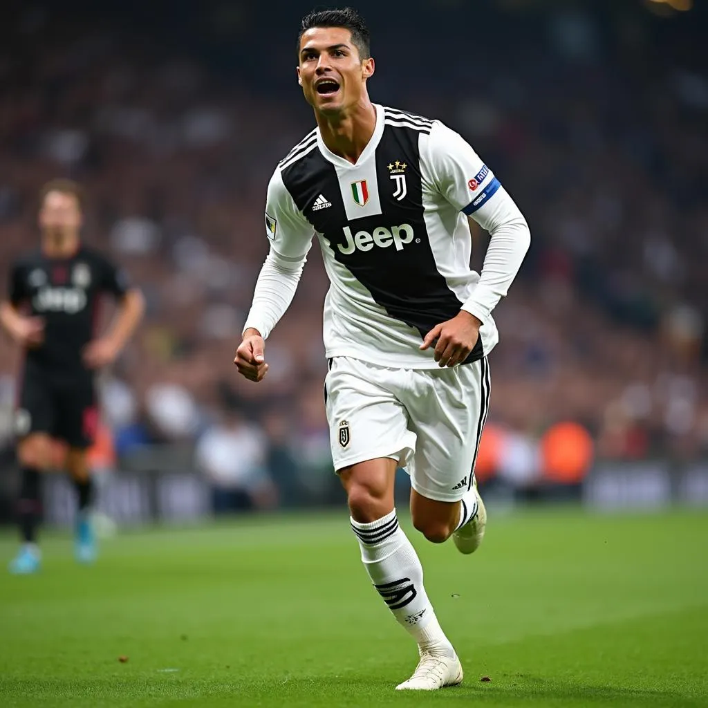 Ronaldo ăn mừng bàn thắng trong màu áo Juventus