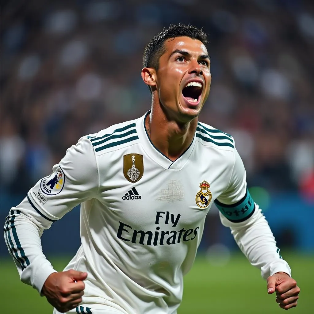 Ronaldo ăn mừng bàn thắng trong màu áo Real Madrid