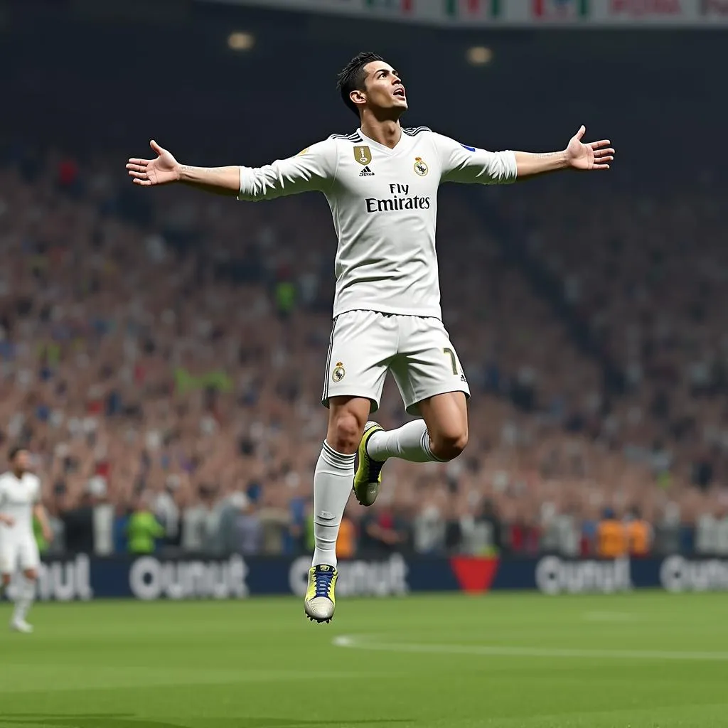 Ronaldo ăn mừng bàn thắng theo phong cách quen thuộc trong PES 2016