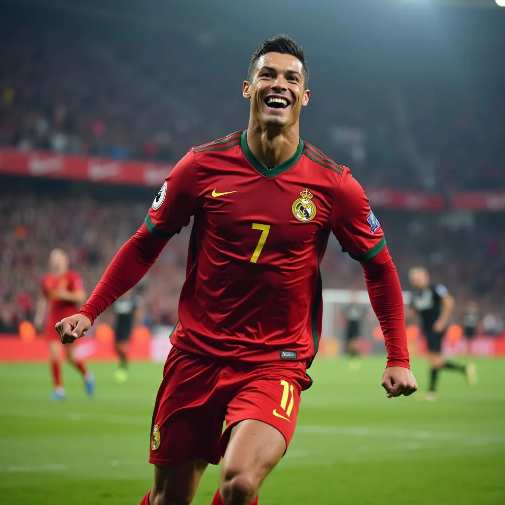 Ronaldo ăn mừng bàn thắng với niềm vui phấn khích