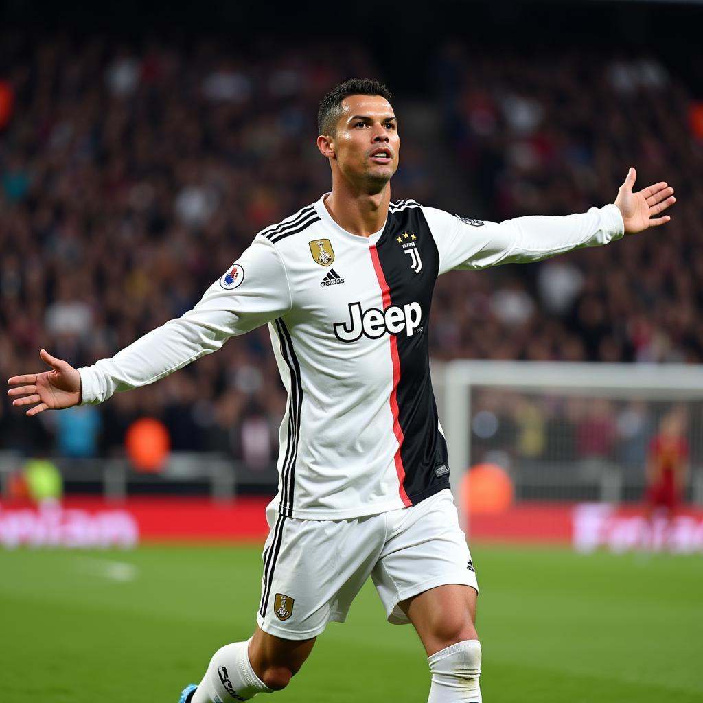 Ronaldo ăn mừng bàn thắng volley trong màu áo Juventus