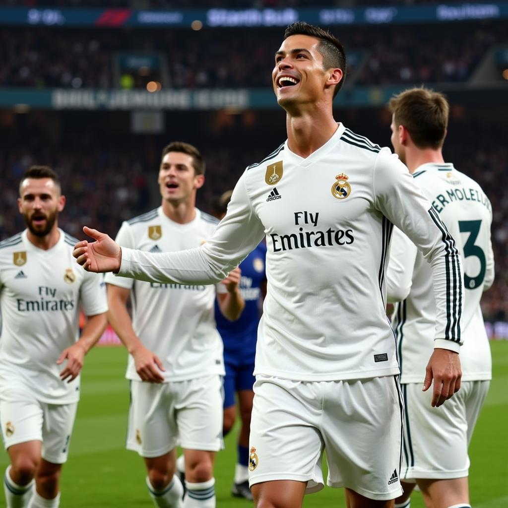 Ronaldo ăn mừng Champions League 2018